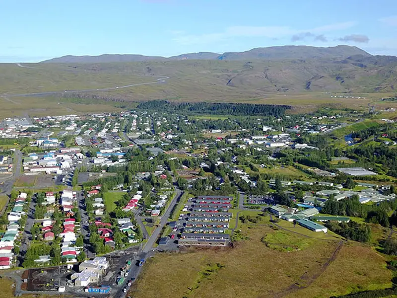 Hveragerði town surrounded by mountains in South Iceland