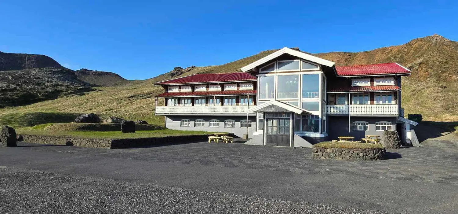 The ski lodge and visitor arrival area at Hveradalir