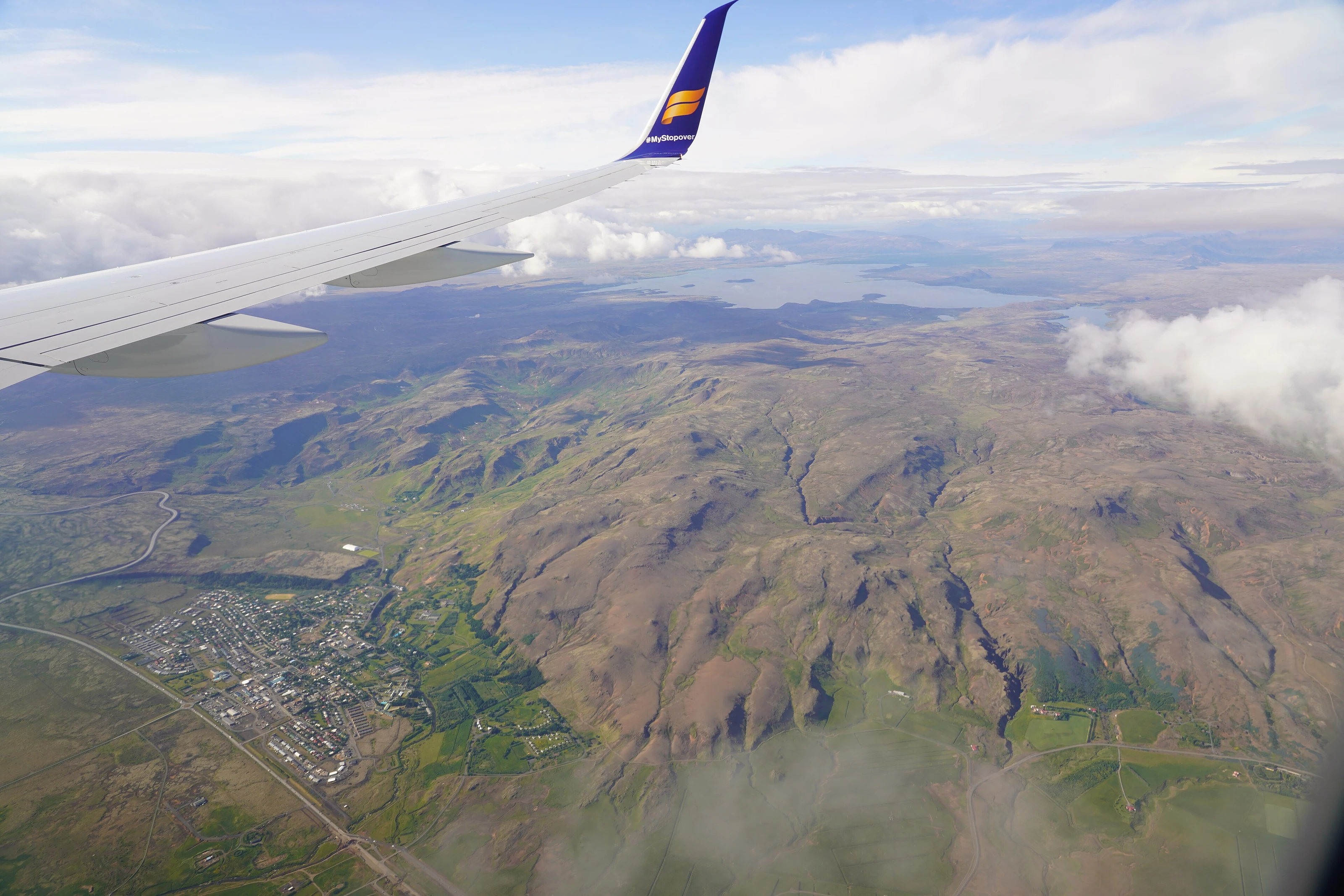 Hveragerði and the surrounding geothermal hills seen from the air
